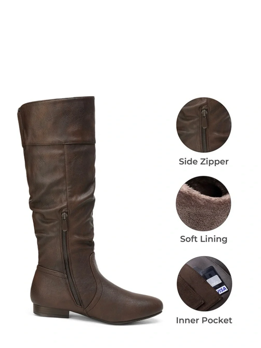 Women’s Wide Calf Faux Fur Slouchy Low Heel Side Sip Dream Pairs Dark Brown Boot